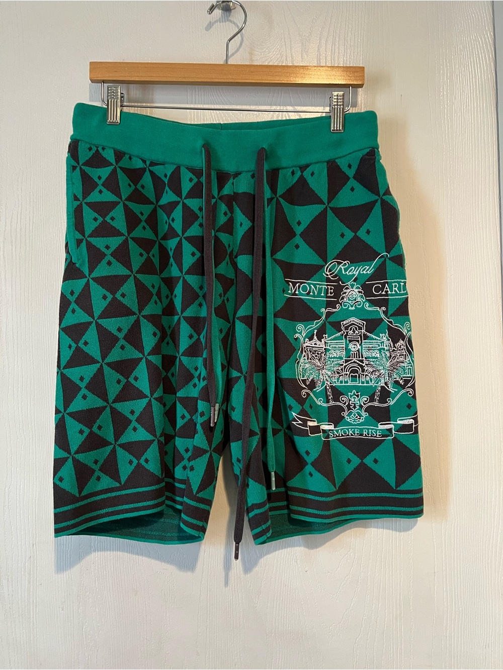Smoke Rise Green Black Monte Carlo Knit Shorts Streetwear Men Size M